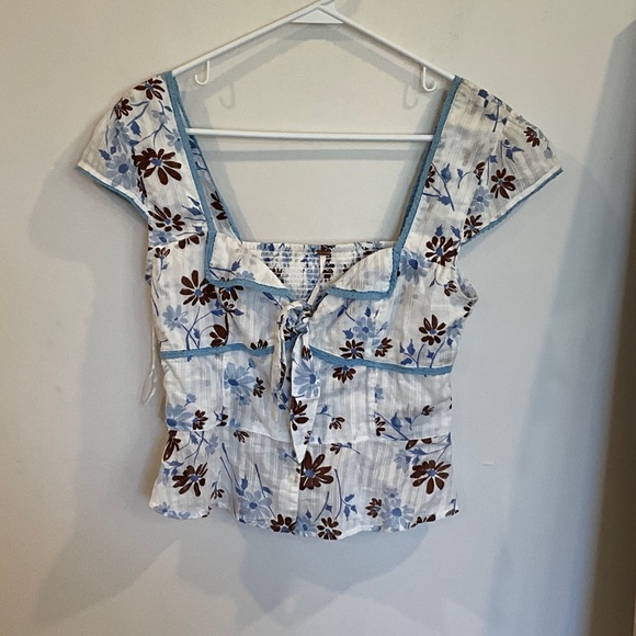 free people movement Tops - FP Movement by Free People Floral White and Blue Blouse